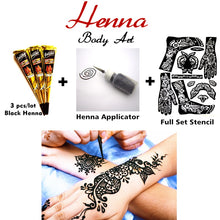 Load image into Gallery viewer, Mehndi Henna Body Art Set, Tattoo Paste Cones 3pcs + Henna Applicator + Stencil, Sexy Temporary Tatoo Wedding Adult Sex Products - GAIA SHOP