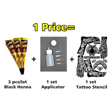 Load image into Gallery viewer, Mehndi Henna Body Art Set, Tattoo Paste Cones 3pcs + Henna Applicator + Stencil, Sexy Temporary Tatoo Wedding Adult Sex Products - GAIA SHOP