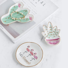 Load image into Gallery viewer, small Hand Painted Flamingo Cactus Pineapple jewelry dish - GAIA SHOP